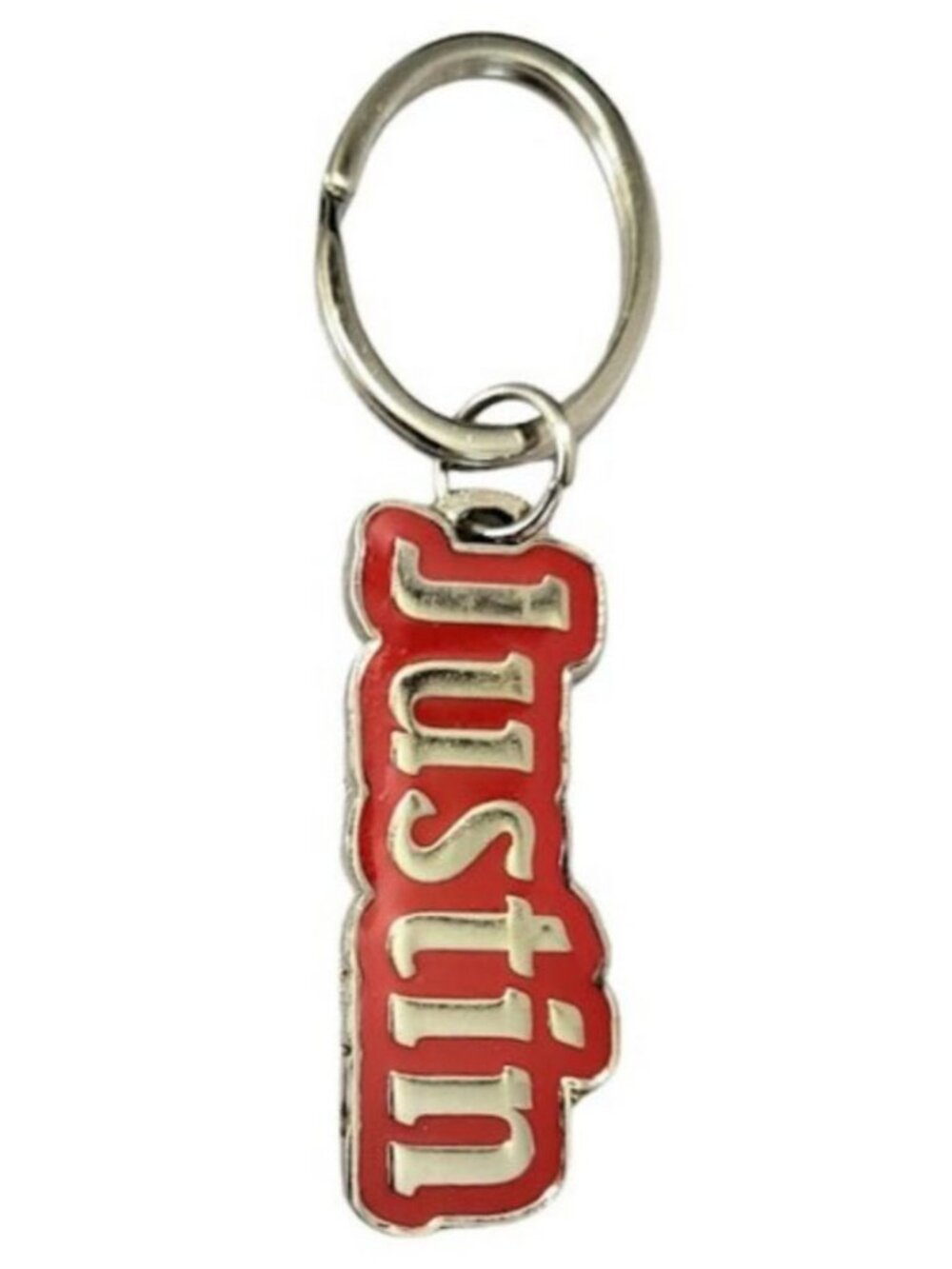 SWIBCO NW0T Red & Silver Galaxy Keychain Silver Metal Personalized Name - JUSTIN